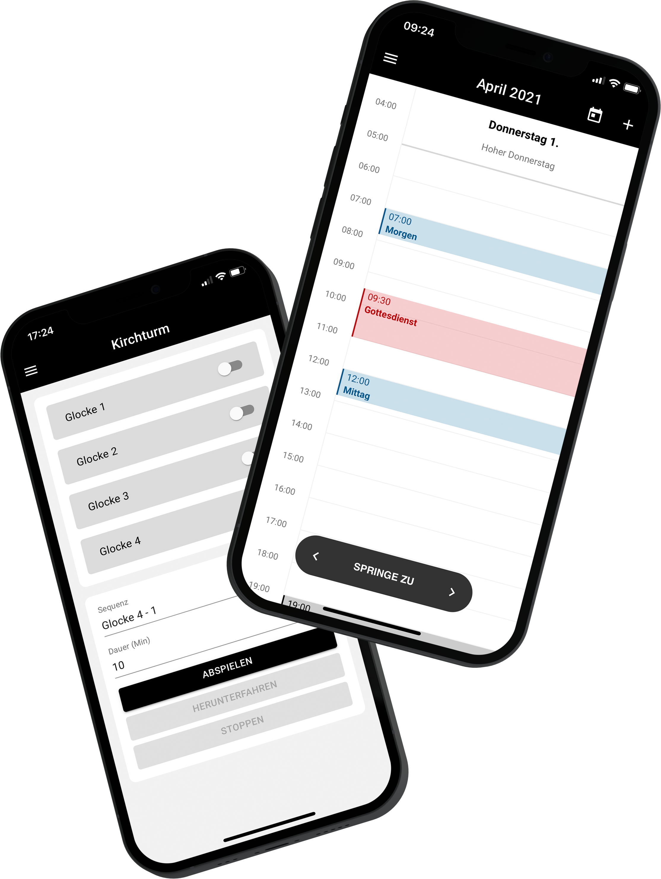 Zwei iPhones mit Screenshots der SIGNUM 2 Oberfläche