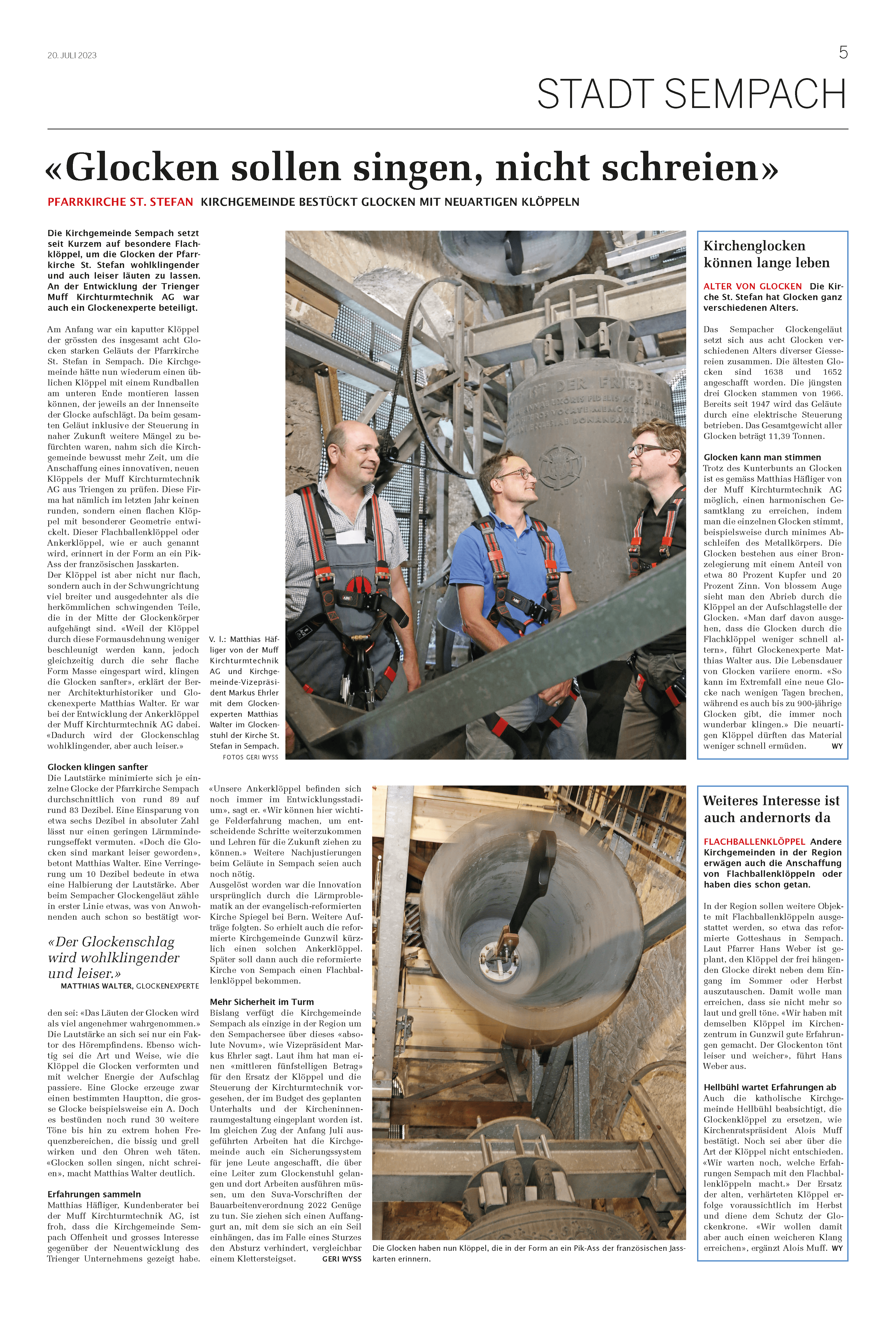 Sempach Pfarrkirche Zeitungsartikel